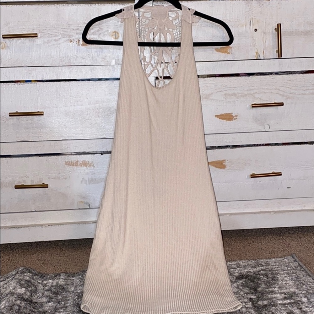 Open back tan lace dress